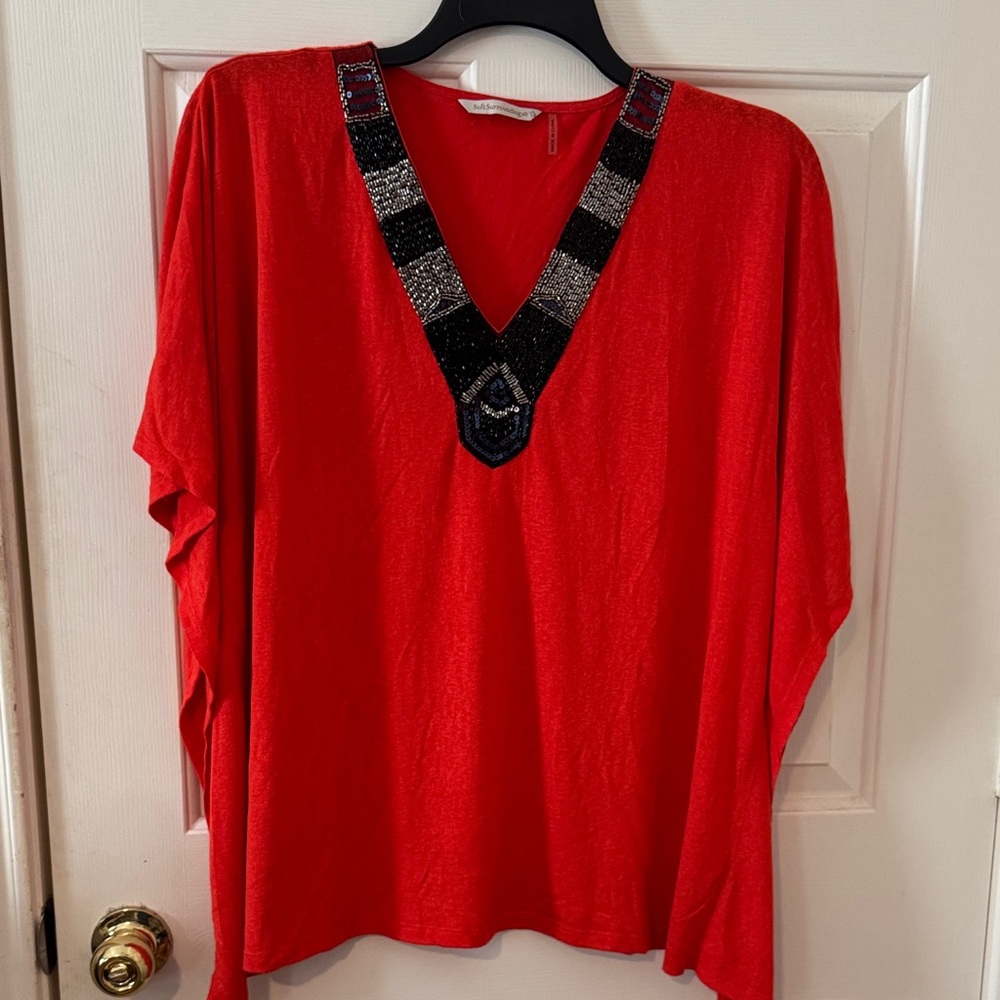 Soft Surroundings Red Tunic with Embellished Neckline
